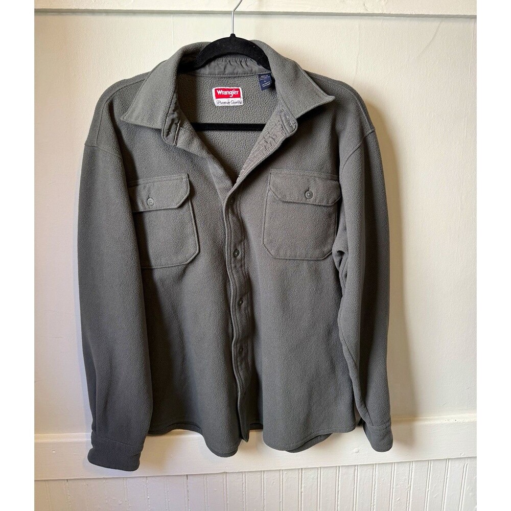 Wrangler Men’s Fleece Shirt Jacket Gray Button Front Overshirt Shacket Size L
